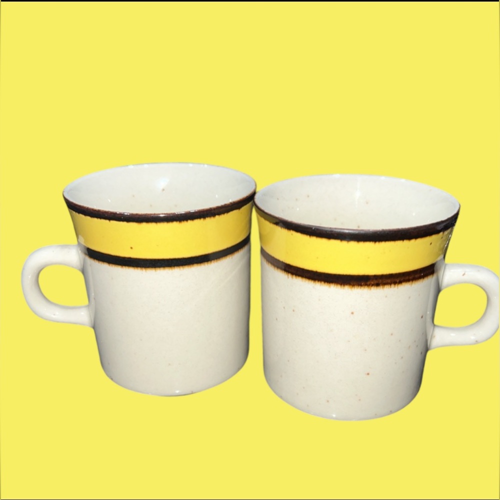 Vtg Rainbow Stoneware Japan 859 Citron Coffee Mugs Cup Set 2